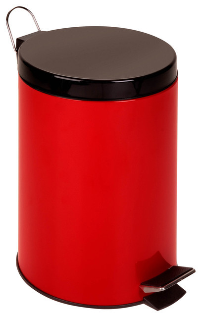 Modern Kitchen Trash Can
 Red Metal 12 liter Step Trash Can Contemporary Kitchen