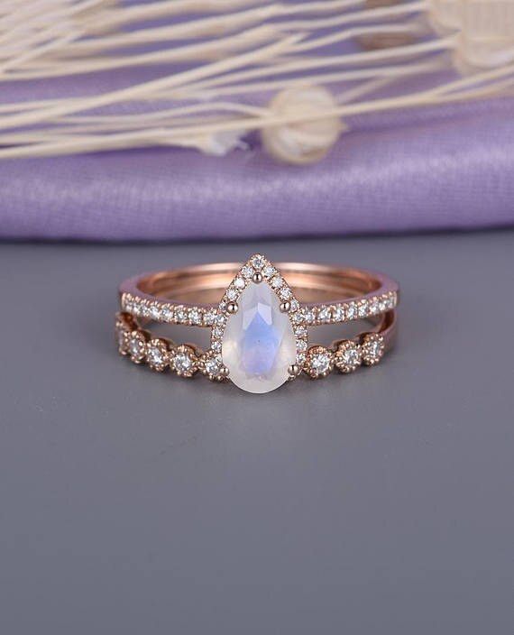 Moonstone Wedding Ring Sets
 MYRAY Natural Moonstone Engagement Ring Set 14k Rose Gold
