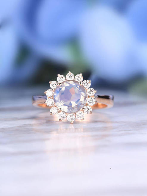 Moonstone Wedding Ring Sets
 Moonstone Ring Set Unique Diamond Rose Gold Engagement