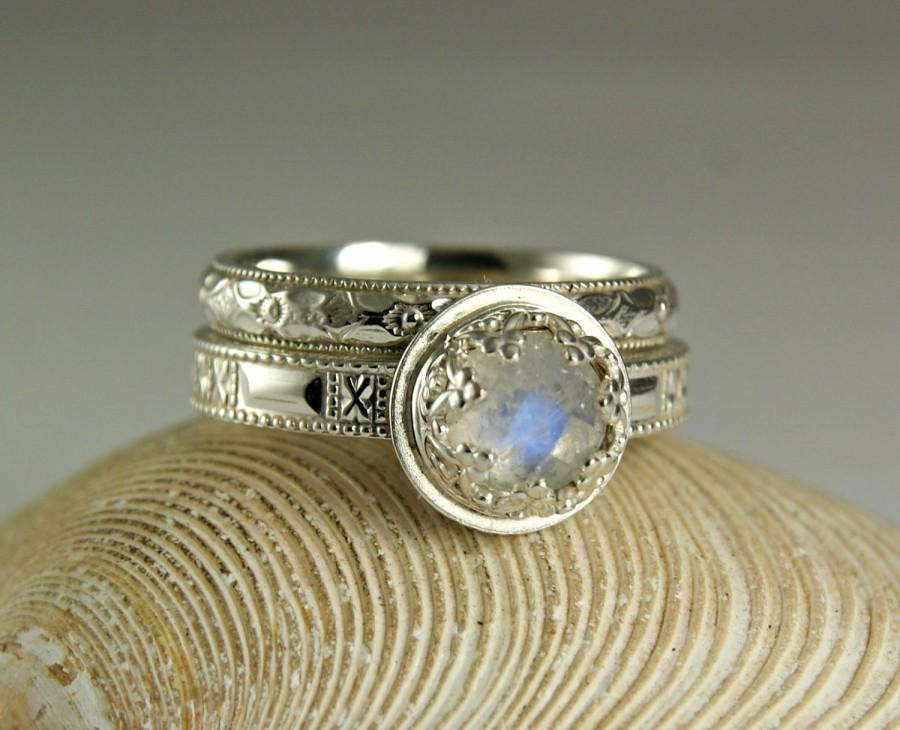 Moonstone Wedding Ring Sets
 Blue Moonstone Wedding Set Wedding Band & Engagement Ring