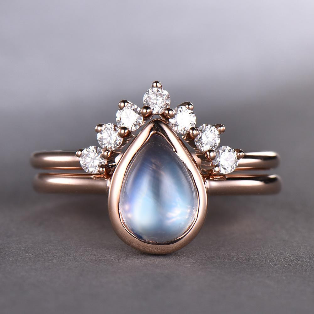 Moonstone Wedding Ring Sets
 $769 Pear Moonstone Engagement Ring Sets Diamond Wedding