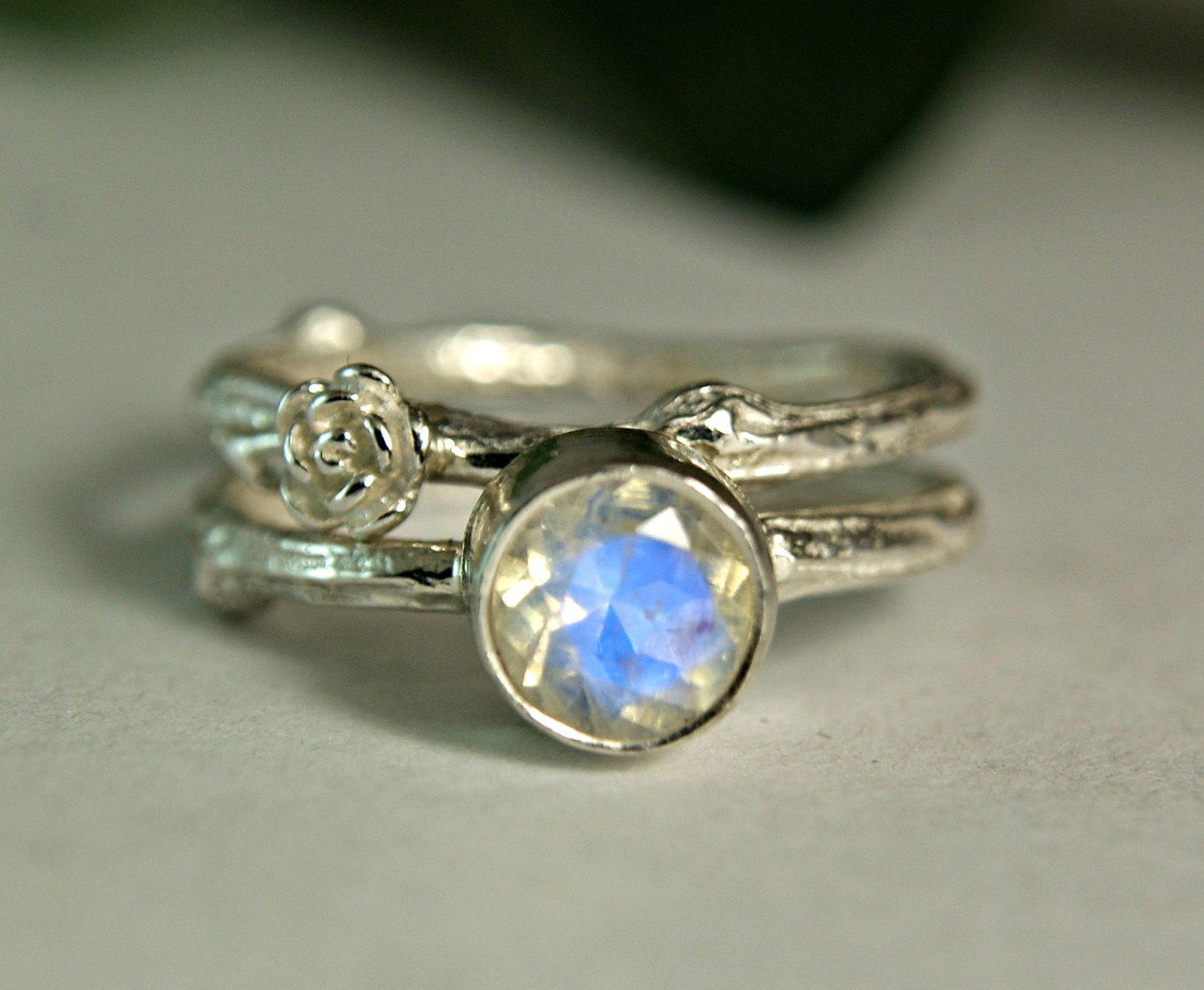 Moonstone Wedding Ring Sets
 Blue Moonstone Wedding Set Engagement Ring Natural Gemstone