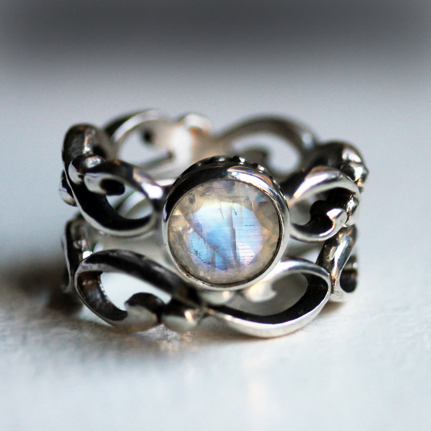 Moonstone Wedding Ring Sets
 Moonstone engagement ring set rainbow moonstone by metalicious