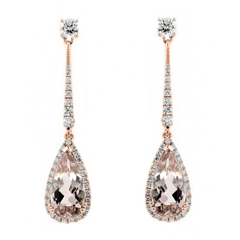 Morganite Drop Earrings
 18ct rose gold 6 88ct morganite & 0 79ct diamond drop