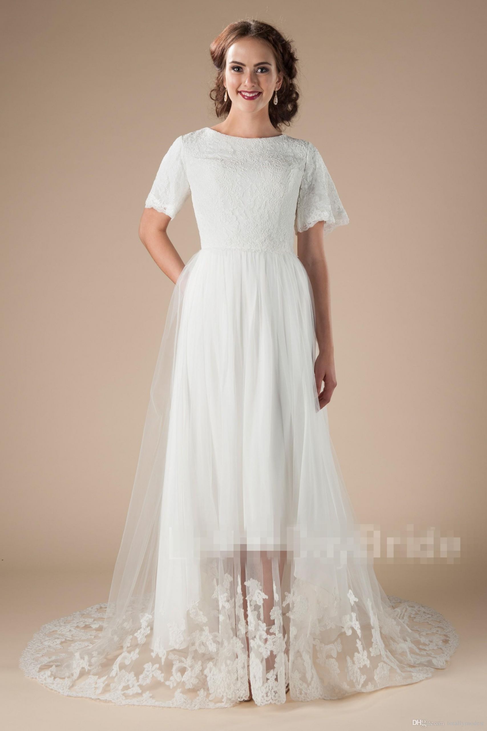 Mormon Wedding Dresses
 Discount 2018 New Vintage High Low Lace Modest Wedding