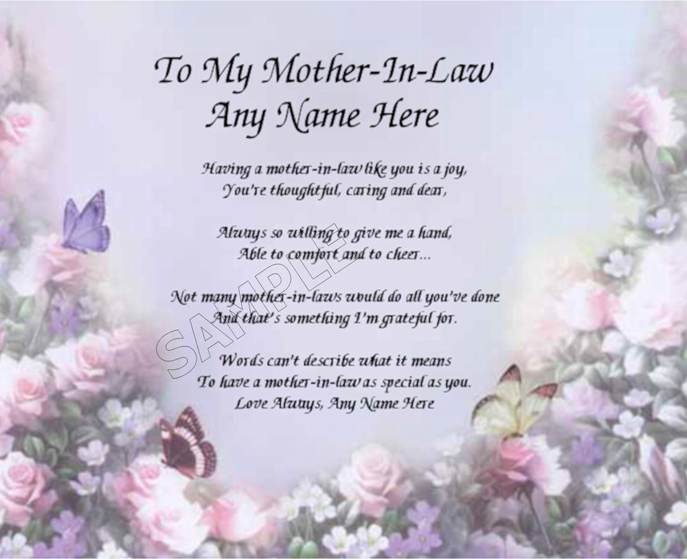 Mother'S Day Gift Ideas For Daughter In Law
 TO MY MOTHER IN LAW PERSONALIZED ART POEM MEMORY BIRTHDAY