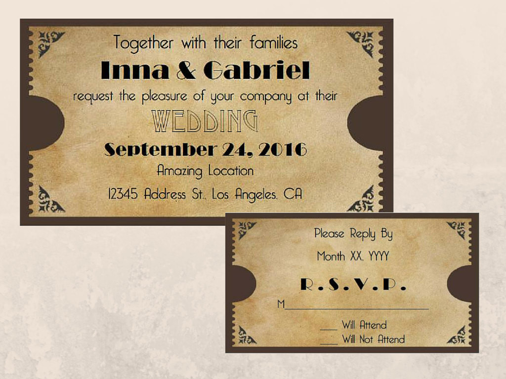 Movie Ticket Wedding Invitations
 Printable Movie Ticket Wedding Invitation and RSVP Cards