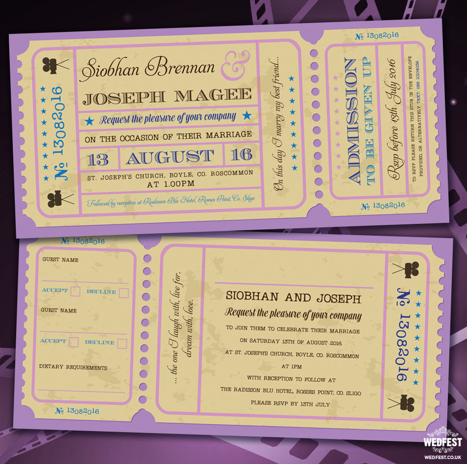 Movie Ticket Wedding Invitations
 Cinema and Movie themed Wedding Stationery