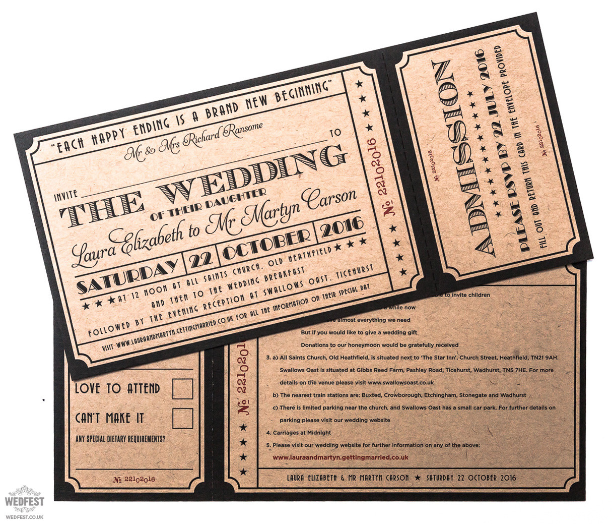 Movie Ticket Wedding Invitations
 Cinema and Movie themed Wedding Stationery