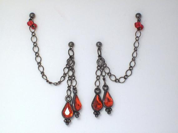 Multiple Earring Sets
 Items similar to Earrings for Double Hole Piercings w Red