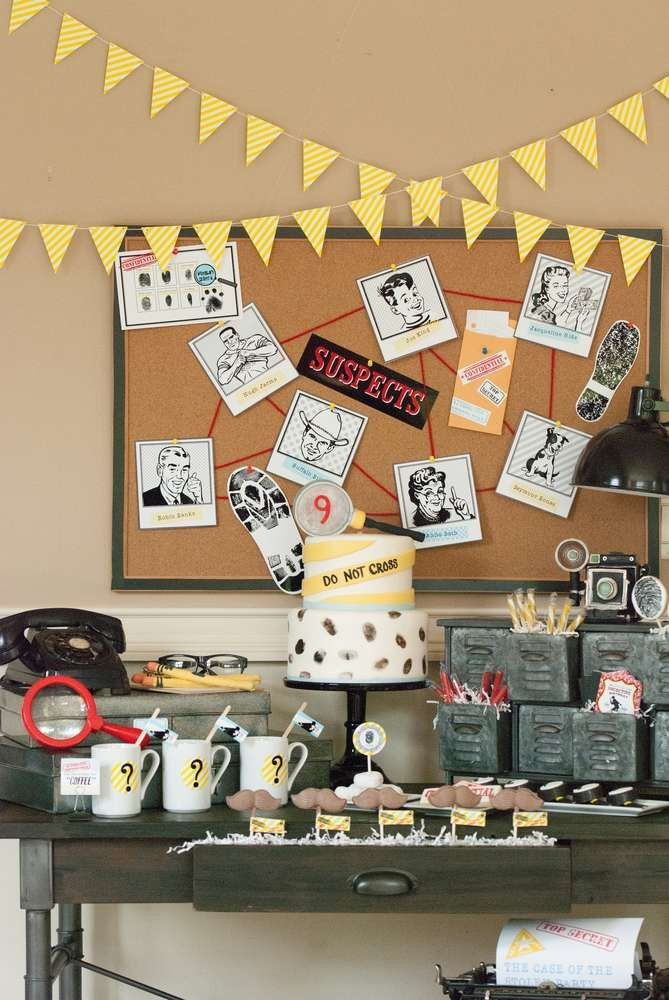 Mystery Dinner Party For Kids
 Dessert table at a detective birthday party See more