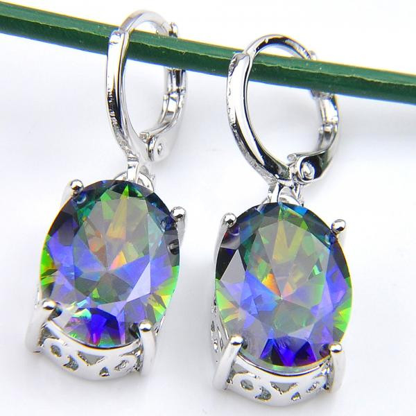 Mystic Fire Topaz Earrings
 Engagement Jewelry Bluish Rainbow Mystic Fire Topaz Silver