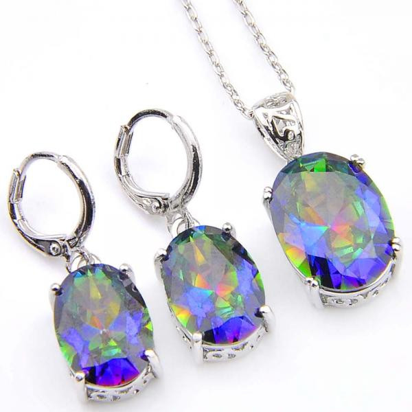 Mystic Fire Topaz Earrings
 Rainbow Mystic Fire Topaz Gemstone Silver Necklace
