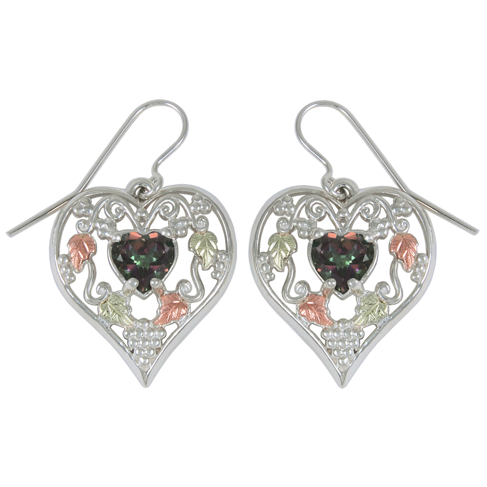 Mystic Fire Topaz Earrings
 Black Hills Gold Sterling Silver and 12k Gold Mystic Fire