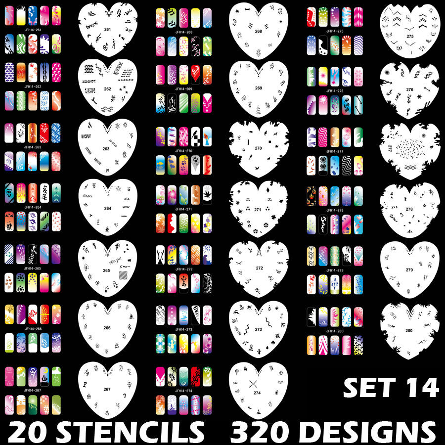 Nail Art Stencils Kit
 Set 14 320 Airbrush Nail Art STENCIL DESIGNS 20 Heart