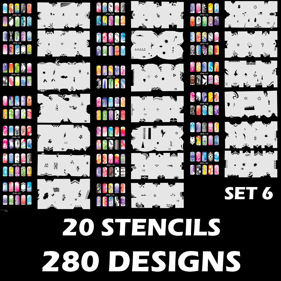 Nail Art Stencils Kit
 280 Airbrush Nail Art STENCIL DESIGNS Set 6 20 Template