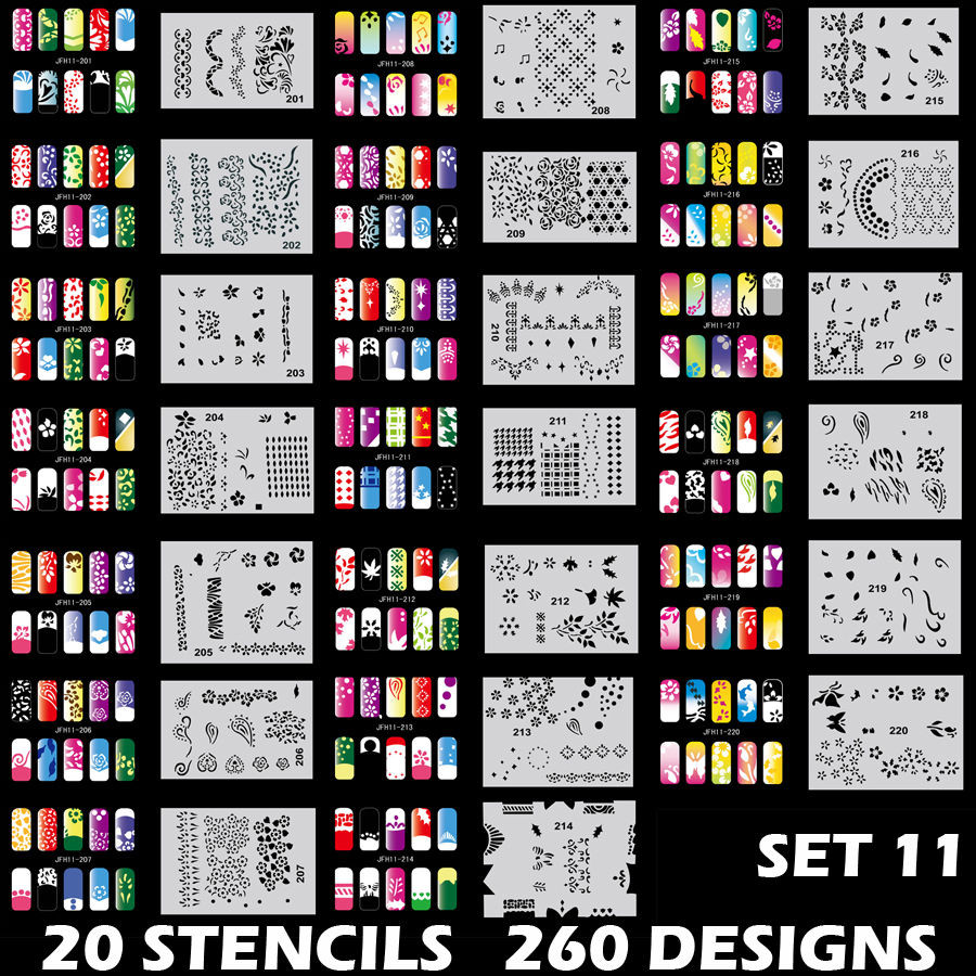 Nail Art Stencils Kit
 Set 11 260 Airbrush Nail Art STENCIL DESIGNS 20 Template