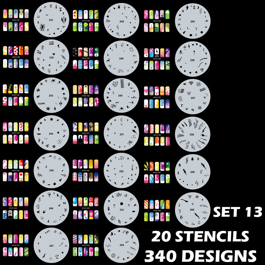 Nail Art Stencils Kit
 Set 13 340 Airbrush Nail Art STENCIL DESIGNS 20 Template