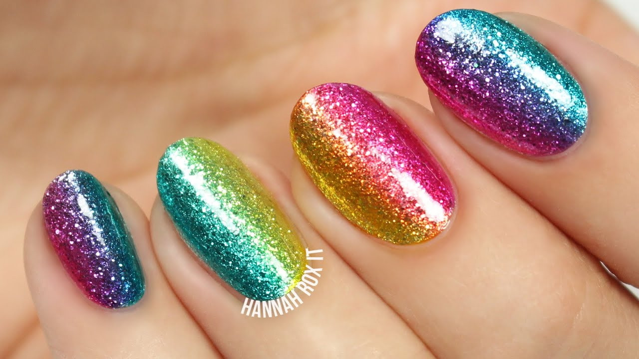 Nail Colors With Glitter
 Easy Rainbow Glitter Nails