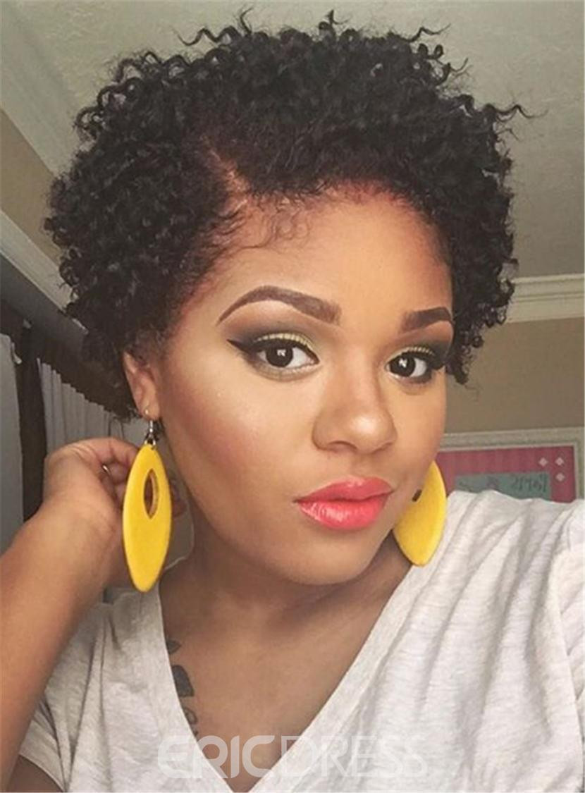 Natural Hairstyles For Black Round Faces
 Ericdress Pixie Kinky Curly Short Natural Black Synthetic