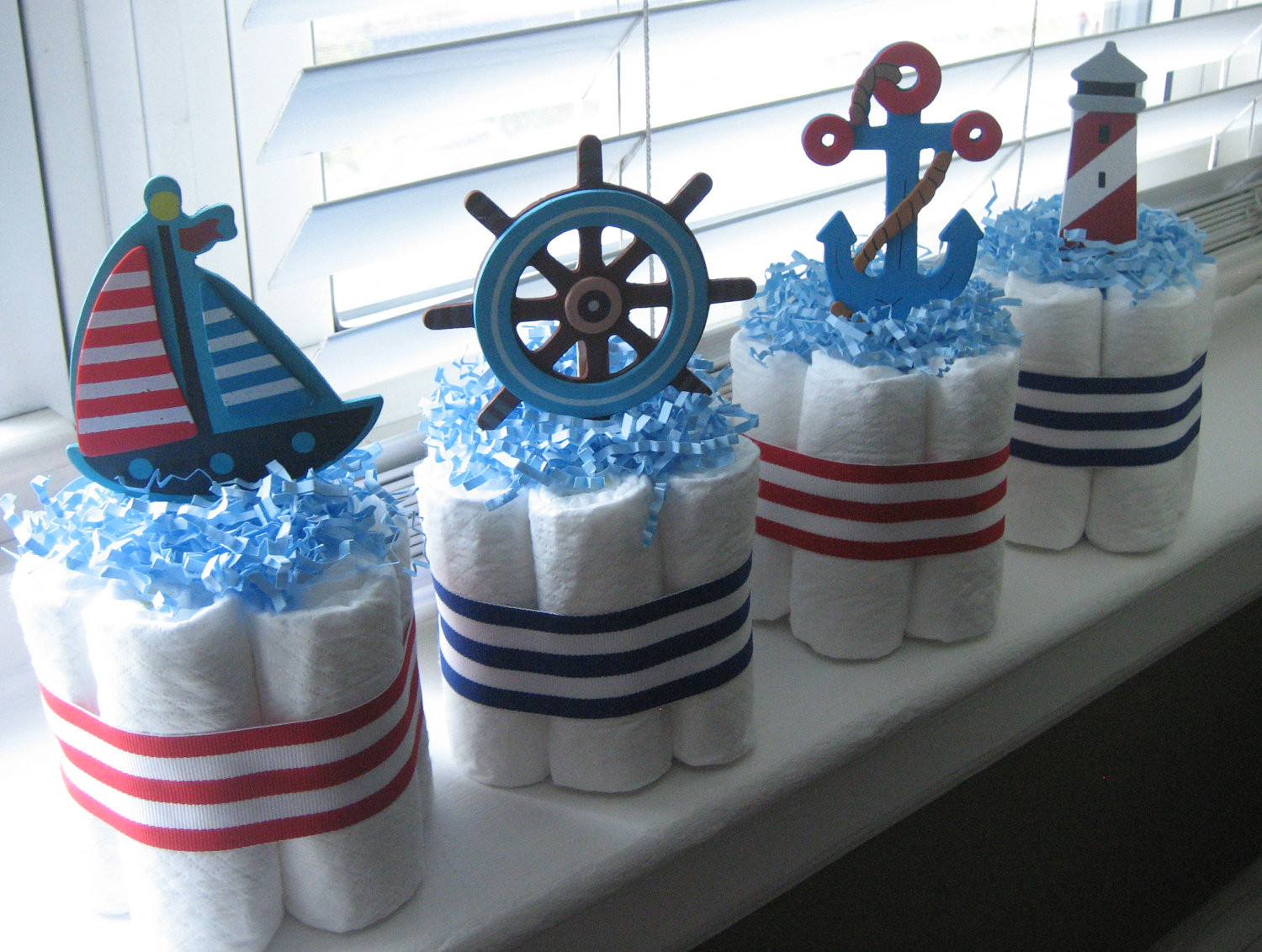 Nautical Baby Shower Decoration Ideas
 FOUR Nautical Mini Diaper Cakes for Baby by