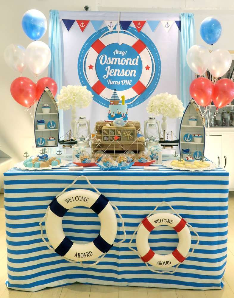 Nautical Birthday Party Decorations
 This Nautical themed 1st Birthday Party is awesome Love