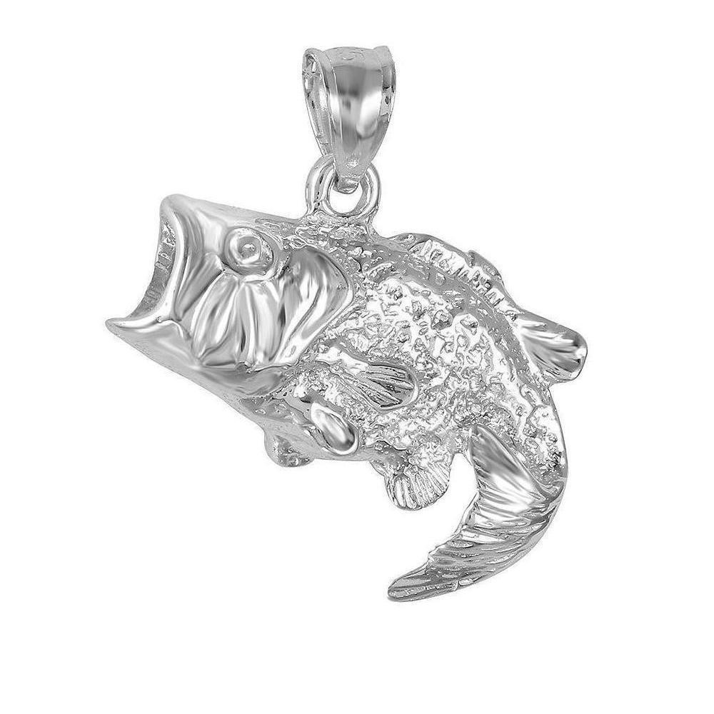 Necklaces With Charms
 Sterling Silver BASS FISH Pendant Charm Made in USA