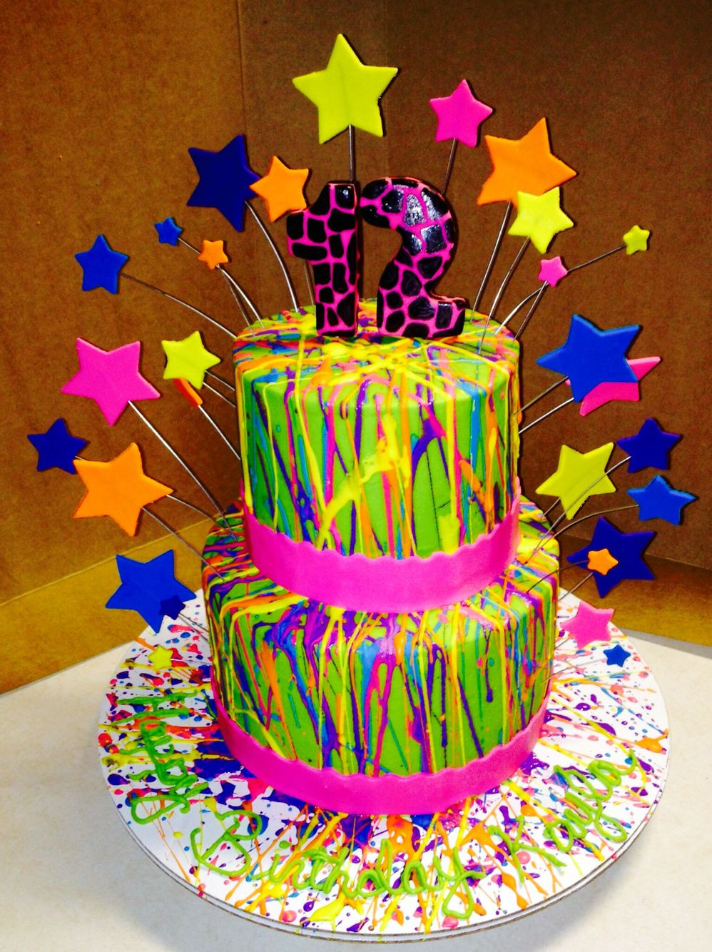 Neon Cakes For Birthdays
 Neon buttercream splatter cake