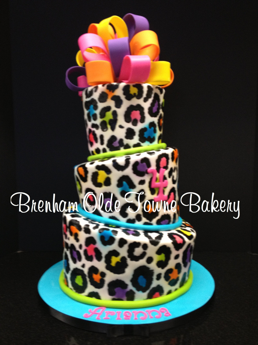 Neon Cakes For Birthdays
 topsy turvy neon leopard print birthday cake