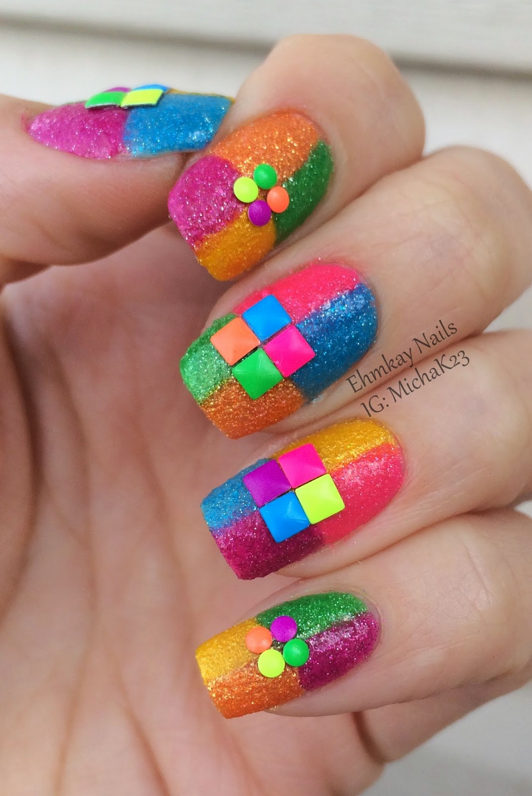 Neon Color Nail Designs
 ehmkay nails Born Pretty Review Neon Studs over Neon
