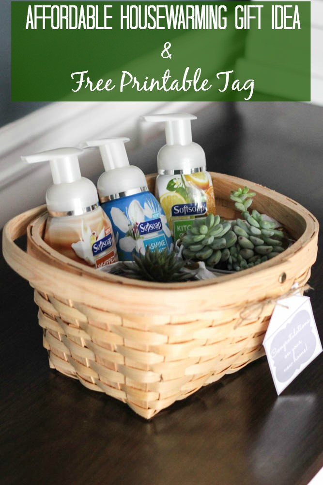 New Home Gift Basket Ideas
 Affordable Housewarming Gift Idea Free Printable Tag