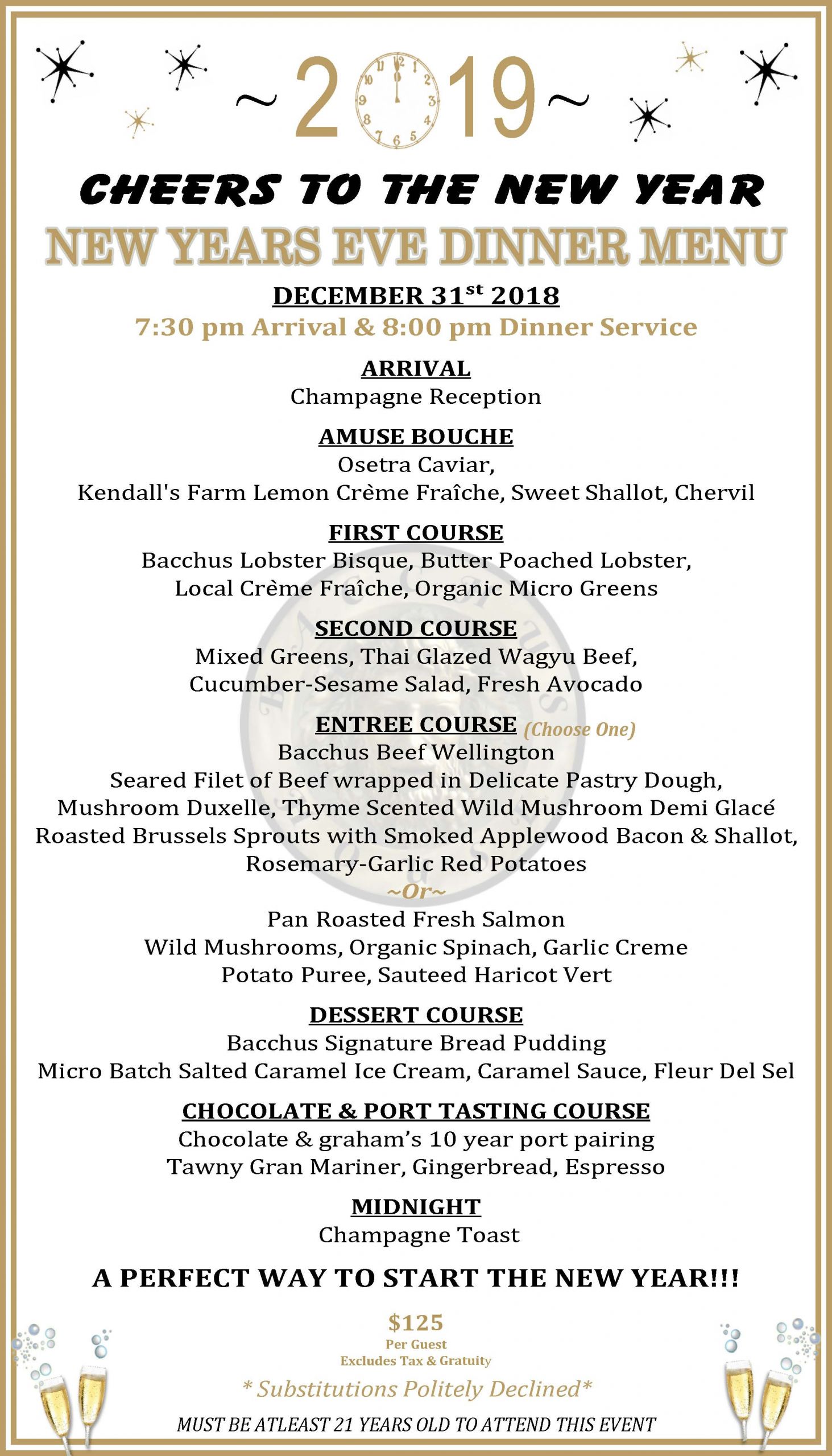New Year Day Dinner Menu
 2019 New Year s Eve Dinner & Celebration Bacchus House