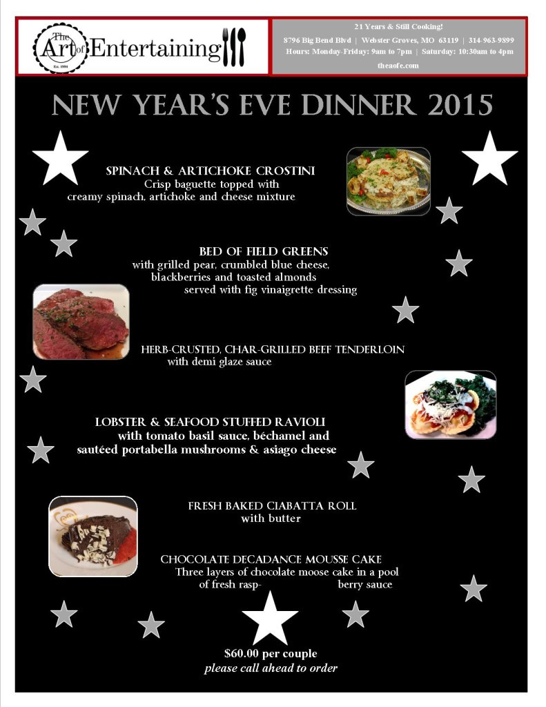 New Year Day Dinner Menu
 $60 per couple Please call ahead to order The Art of
