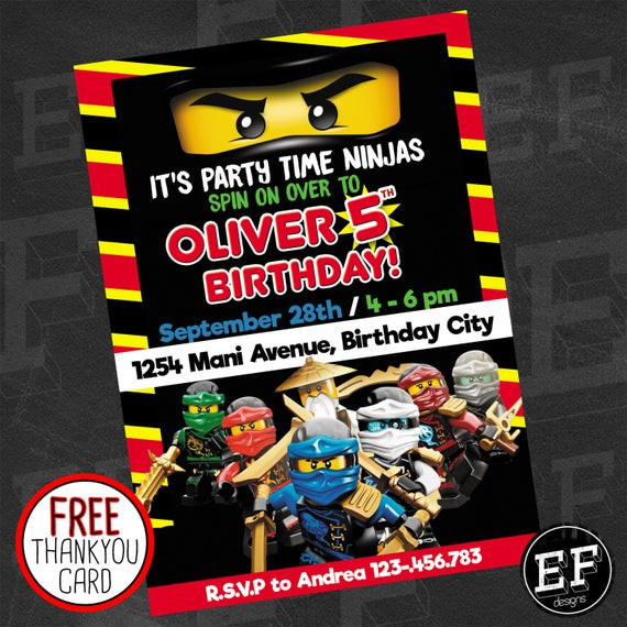 Ninjago Birthday Invitations
 Lego Ninjago Birthday Party Invitation Digital printable DIY