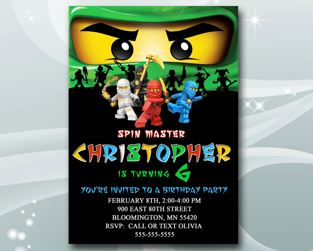 Ninjago Birthday Invitations
 Lego Ninjago Invitation for Birthday Party by SportBirthday