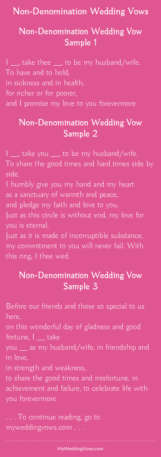 Non Traditional Wedding Ceremony Vows
 Non Denomination Wedding Vows