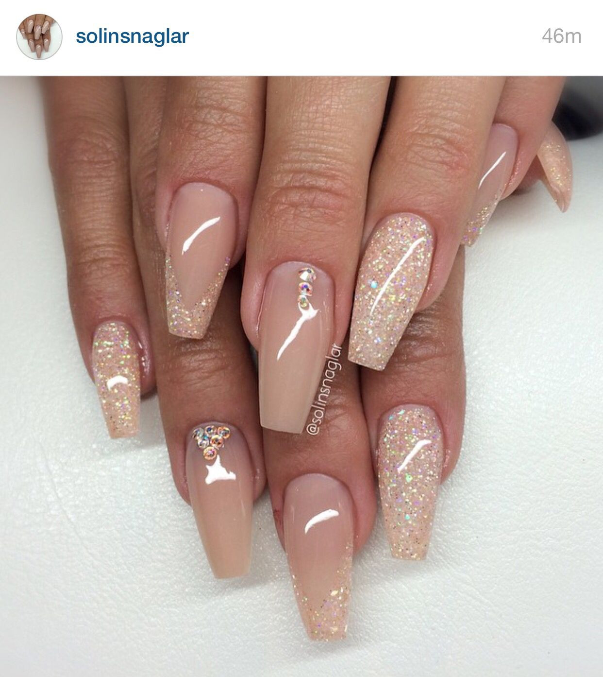 Nude And Glitter Nails
 Top 100 Most Creative Acrylic Nail Art Designs and