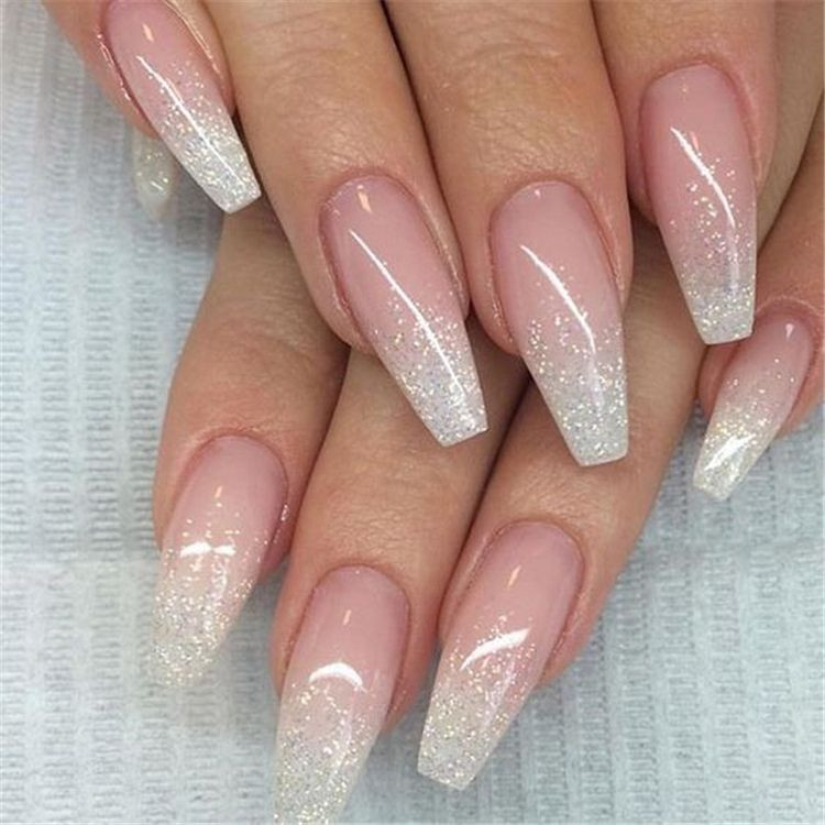 Nude And Glitter Nails
 20 French Fade With Nude And White Ombre Acrylic Nails