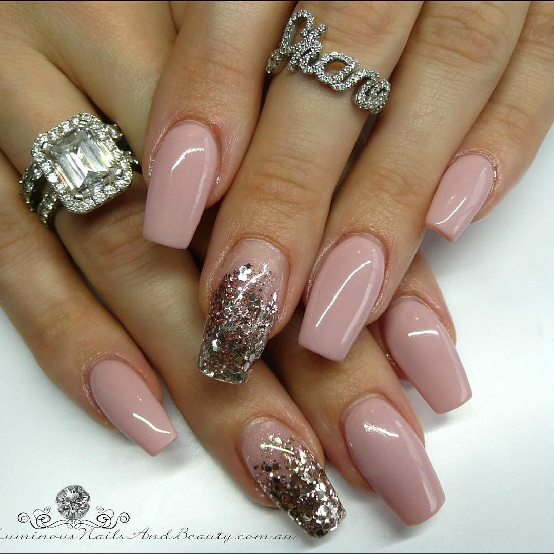 Nude Nails With Gold Glitter
 Pin on Claws & Paws