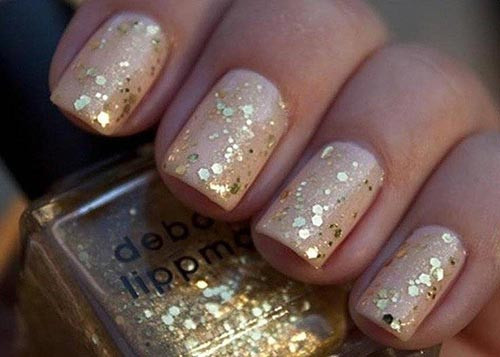 Nude Nails With Gold Glitter
 Top 50 Latest And Simple Nail Art Designs for Beginners 2017