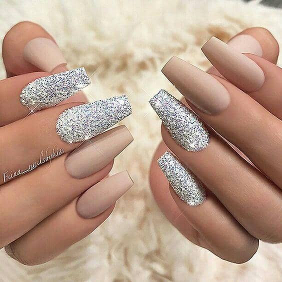 Nude Nails With Gold Glitter
 50 Trendy Nail Art Designs to Make You Shine