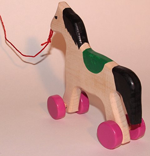 Old Fashioned Baby Toys
 HANDMADE Wooden HORSE on Wheels Push & Pull Along RETRO