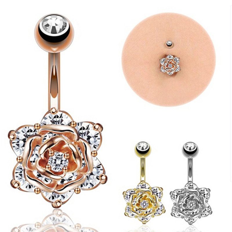Opal Body Jewelry
 Surgical Steel 1PCS Opal Belly Button Ring Flower Dangle