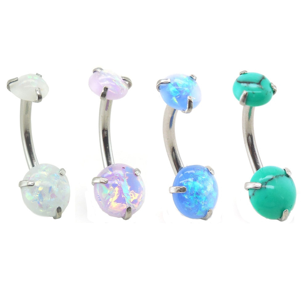 Opal Body Jewelry
 1pc Stainless Steel Prong Set Opal Stone Piercing Belly