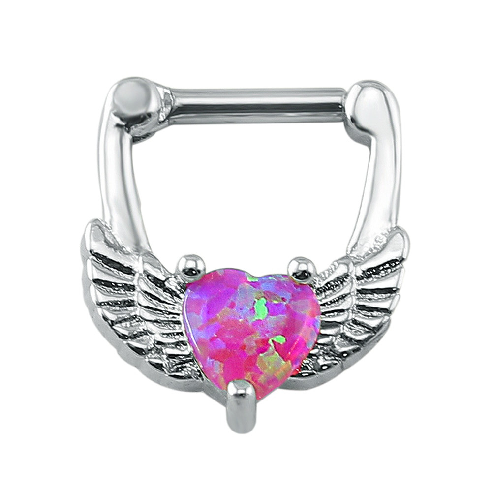 Opal Body Jewelry
 Opal Stone Heart Shaped Septum Ring Angel Wings Surgical