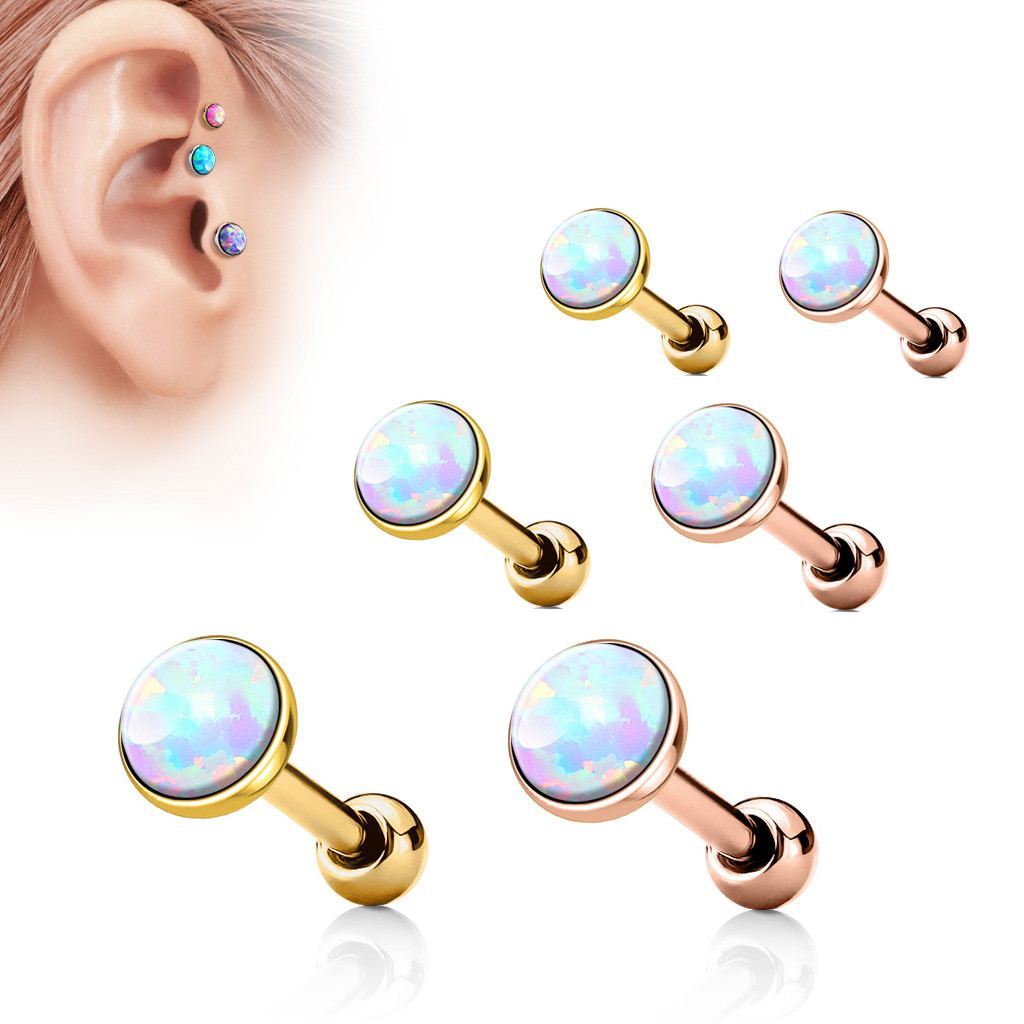Opal Body Jewelry
 16 Gauge Opal Barbell for Cartilage Helix Tragus Piercing