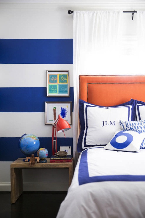 Orange Kids Room
 Blue And Orange Boy s Room With White And Blue Horizontal
