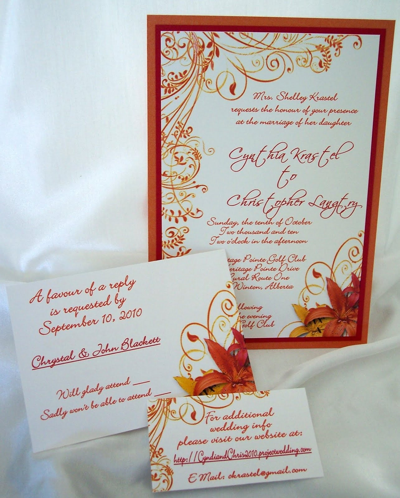 Orange Wedding Invitations
 Designs by Ginny Deep tones of burnt orange and deep