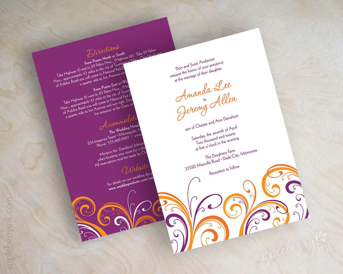 Orange Wedding Invitations
 Orange and purple wedding invitation contemporary wedding
