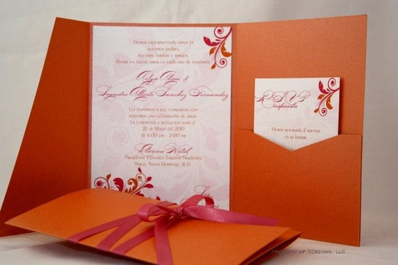 Orange Wedding Invitations
 Orange and Pink Wedding Invitation Gorgeous Swirls Floral